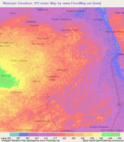 Welezam,Niger Elevation Map