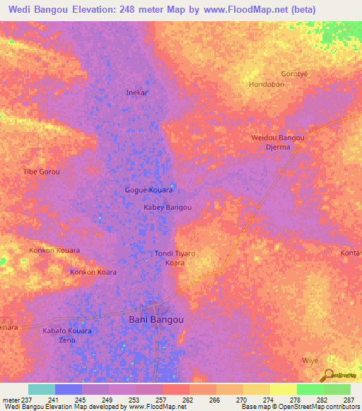 Wedi Bangou,Niger Elevation Map