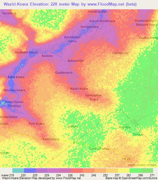 Waziri-Koara,Niger Elevation Map