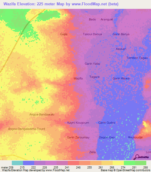 Wazifa,Niger Elevation Map