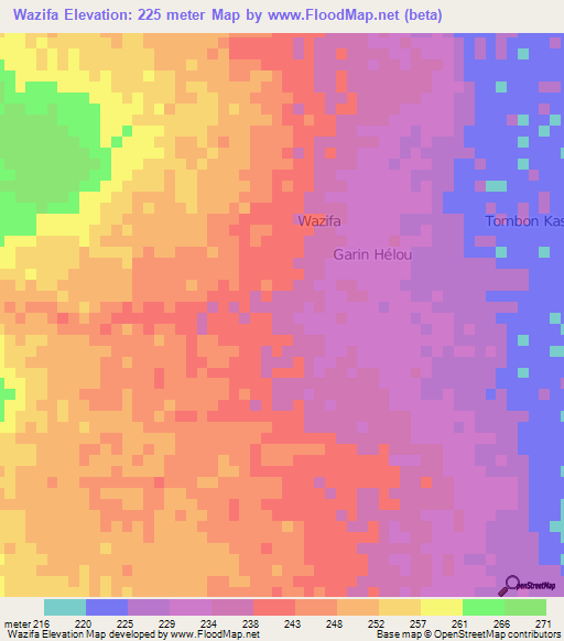 Wazifa,Niger Elevation Map