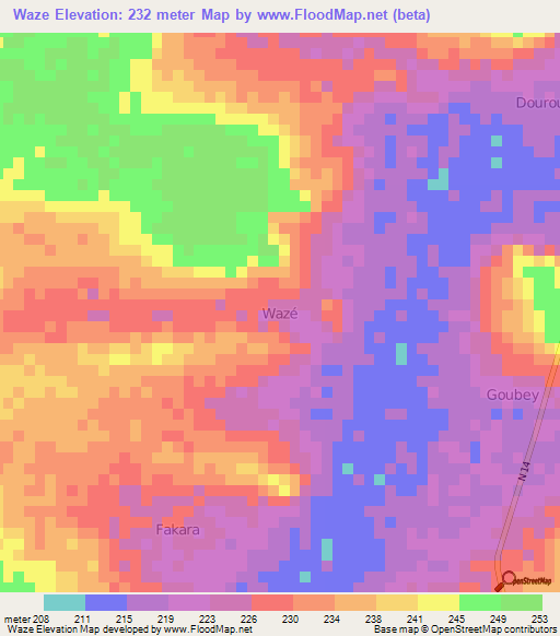 Waze,Niger Elevation Map