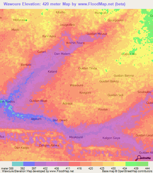 Wawoure,Niger Elevation Map