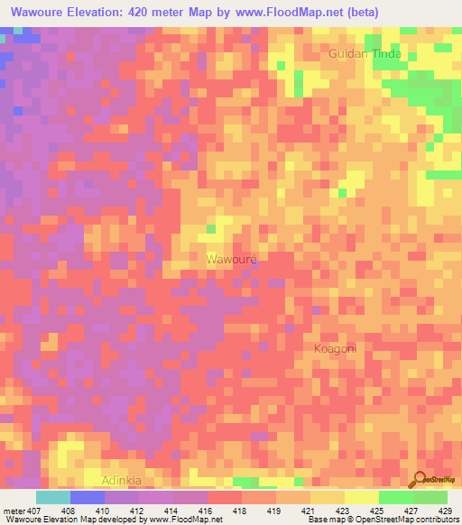 Wawoure,Niger Elevation Map