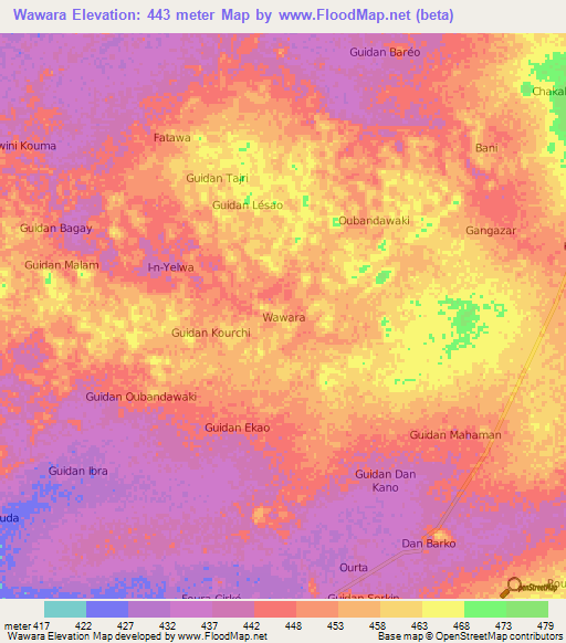 Wawara,Niger Elevation Map