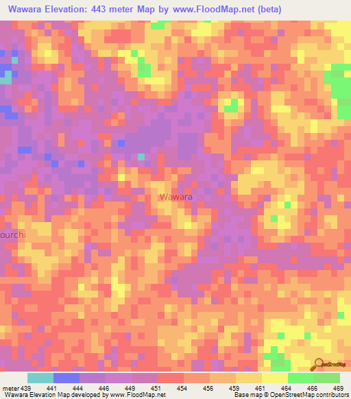 Wawara,Niger Elevation Map