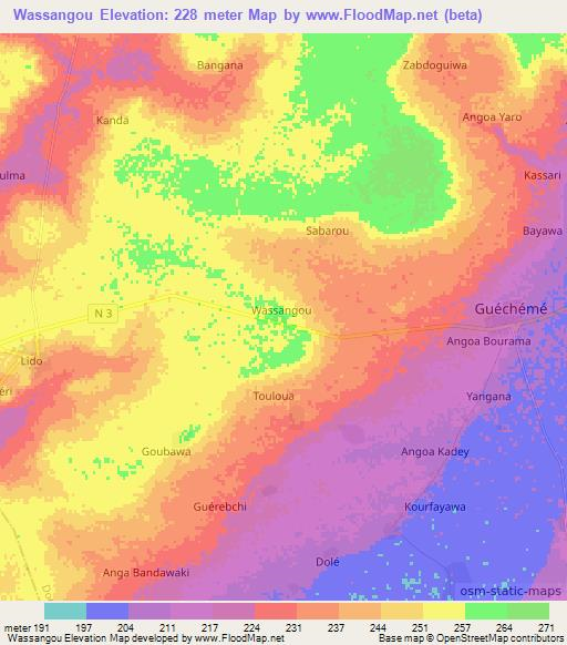 Wassangou,Niger Elevation Map