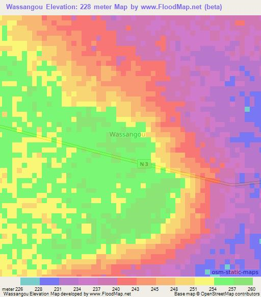 Wassangou,Niger Elevation Map