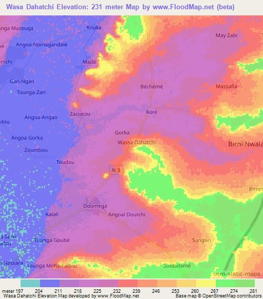 Wasa Dahatchi,Niger Elevation Map