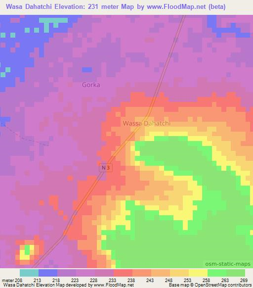 Wasa Dahatchi,Niger Elevation Map