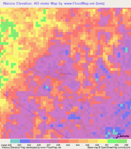 Warzou,Niger Elevation Map