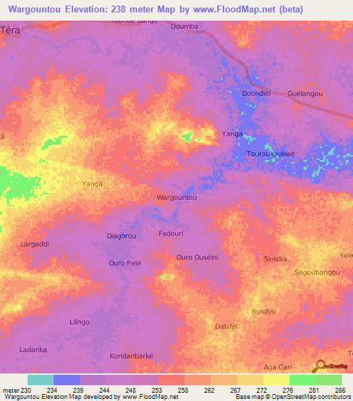 Wargountou,Niger Elevation Map