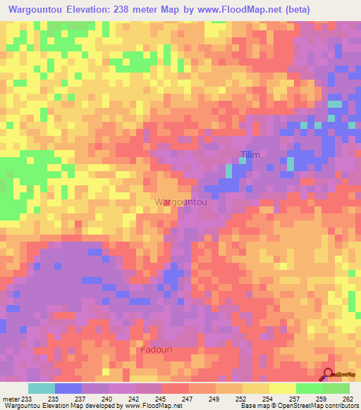 Wargountou,Niger Elevation Map