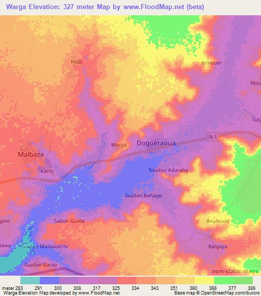 Warga,Niger Elevation Map