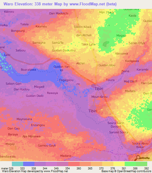 Waro,Niger Elevation Map