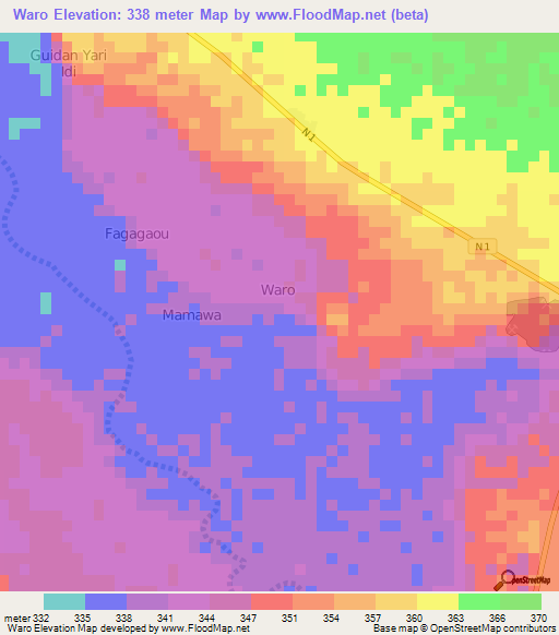 Waro,Niger Elevation Map