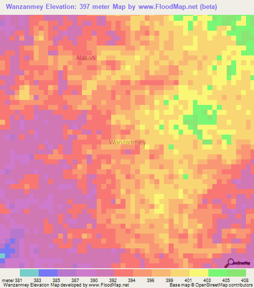 Wanzanmey,Niger Elevation Map