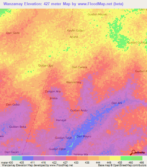 Wanzamay,Niger Elevation Map