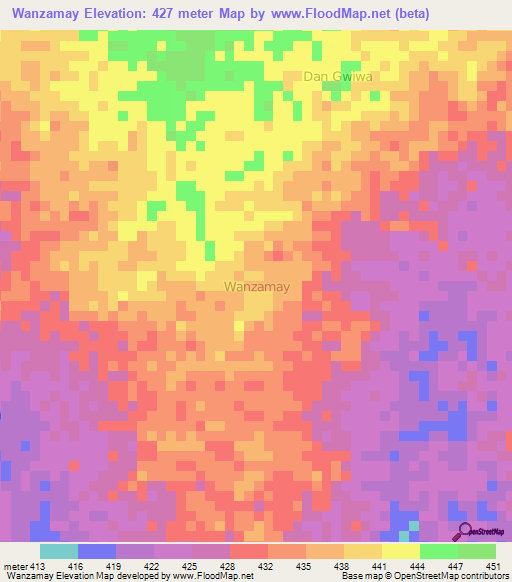 Wanzamay,Niger Elevation Map