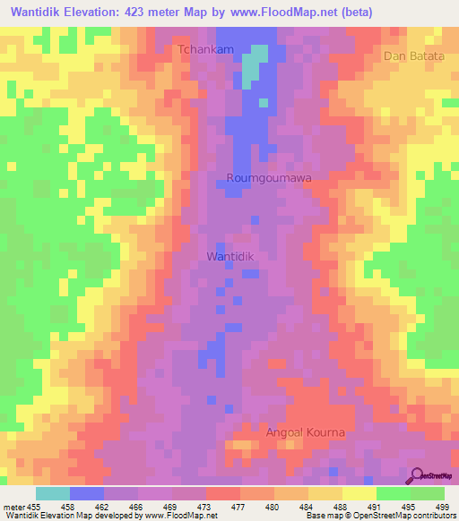 Wantidik,Niger Elevation Map