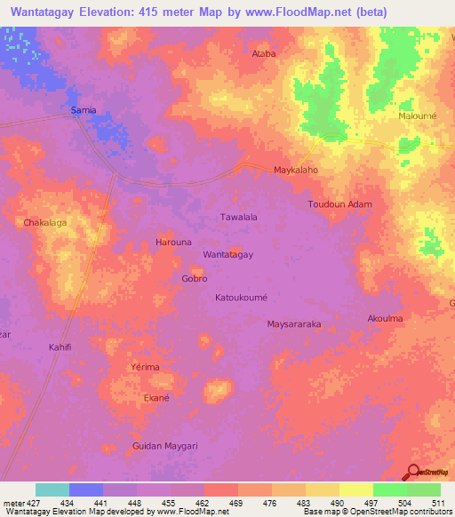 Wantatagay,Niger Elevation Map