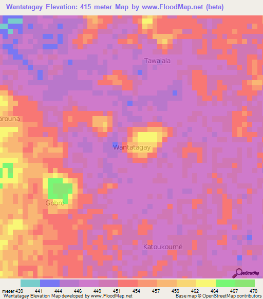 Wantatagay,Niger Elevation Map