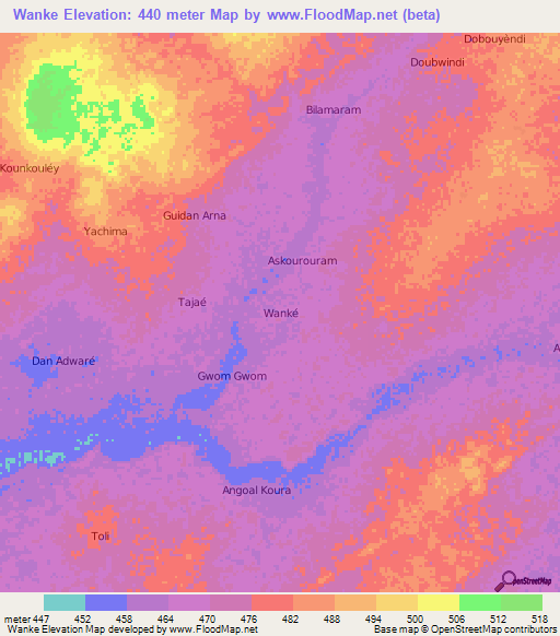 Wanke,Niger Elevation Map