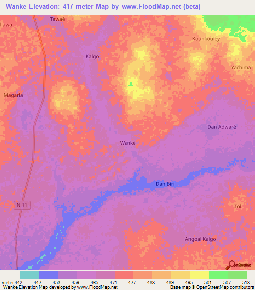 Wanke,Niger Elevation Map