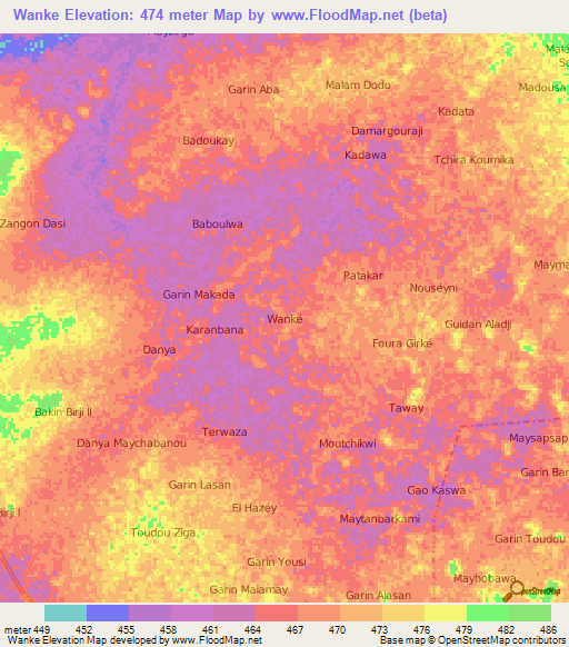Wanke,Niger Elevation Map