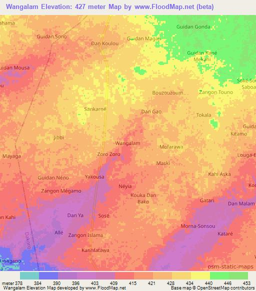 Wangalam,Niger Elevation Map