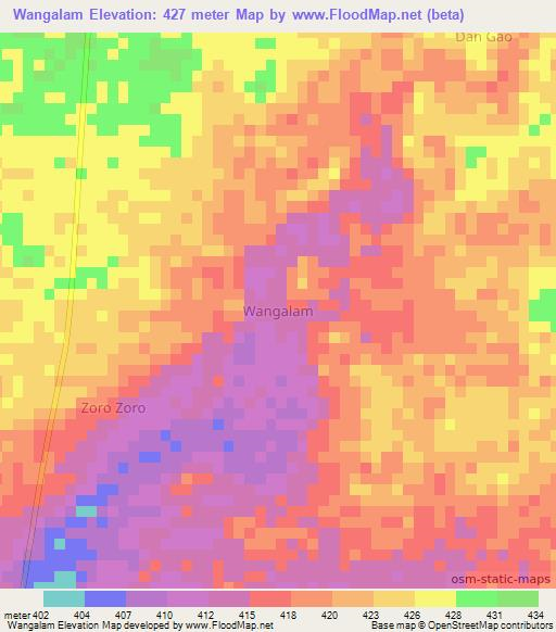 Wangalam,Niger Elevation Map