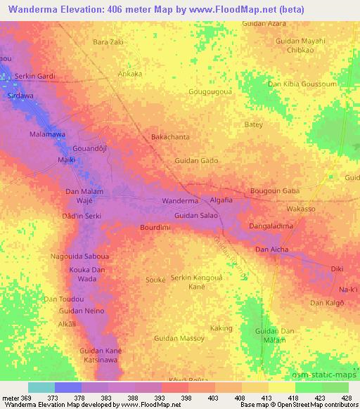 Wanderma,Niger Elevation Map