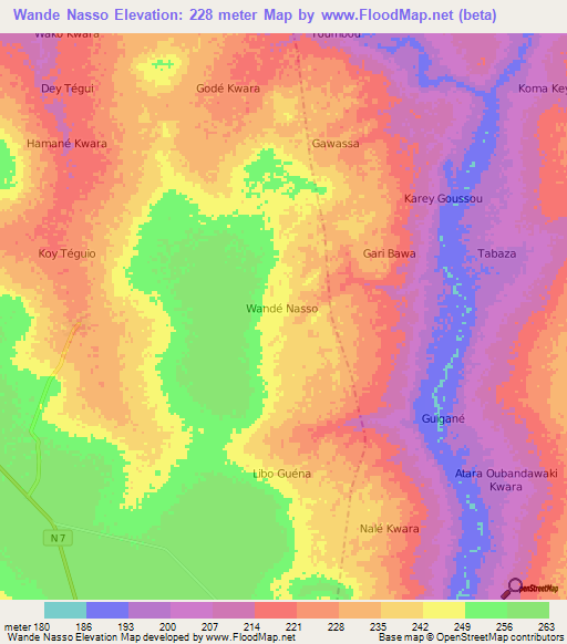 Wande Nasso,Niger Elevation Map