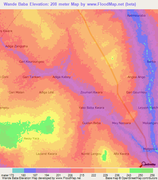 Wande Baba,Niger Elevation Map