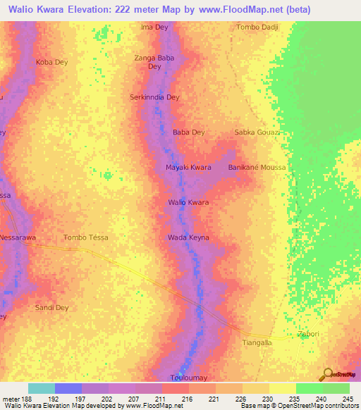 Walio Kwara,Niger Elevation Map