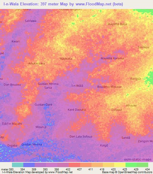 I-n-Wala,Niger Elevation Map