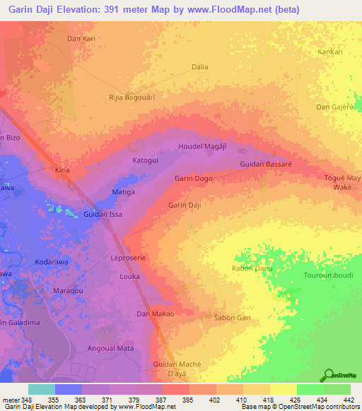 Garin Daji,Niger Elevation Map