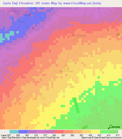 Garin Daji,Niger Elevation Map