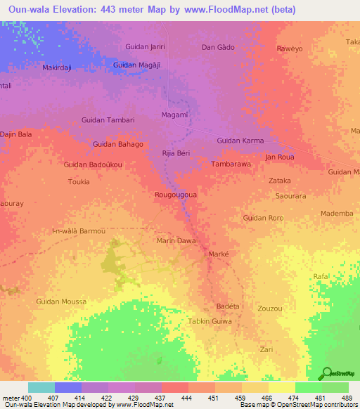 Oun-wala,Niger Elevation Map