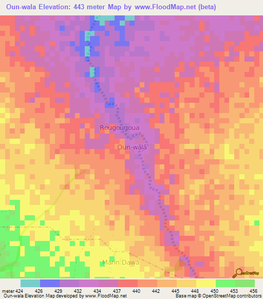 Oun-wala,Niger Elevation Map