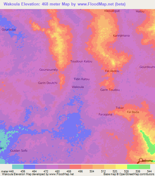 Wakoula,Niger Elevation Map