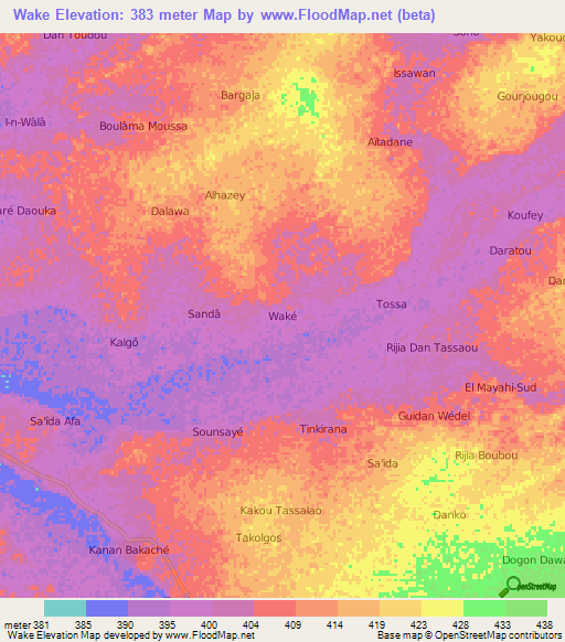 Wake,Niger Elevation Map