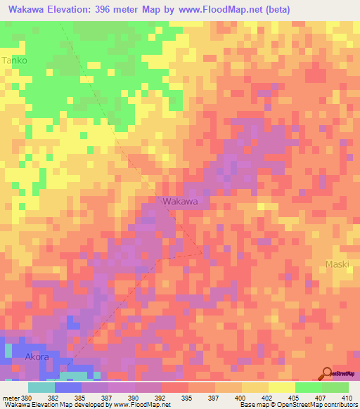 Wakawa,Niger Elevation Map