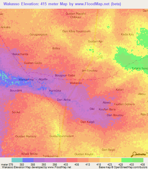 Wakasso,Niger Elevation Map