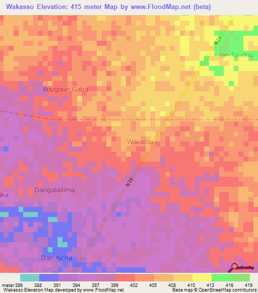 Wakasso,Niger Elevation Map