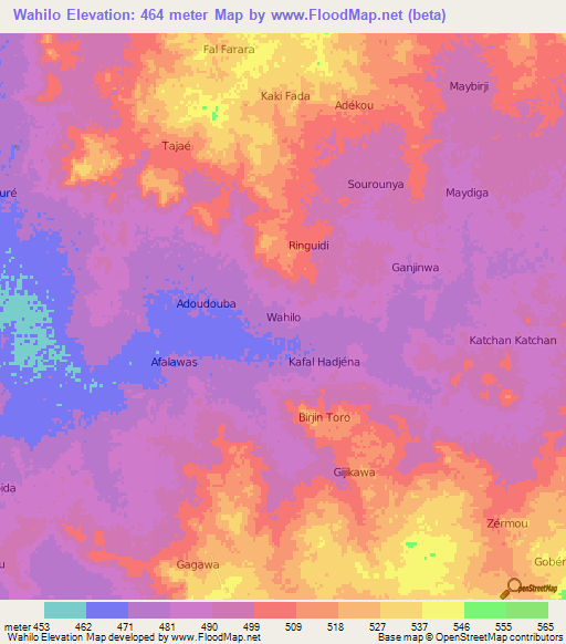 Wahilo,Niger Elevation Map