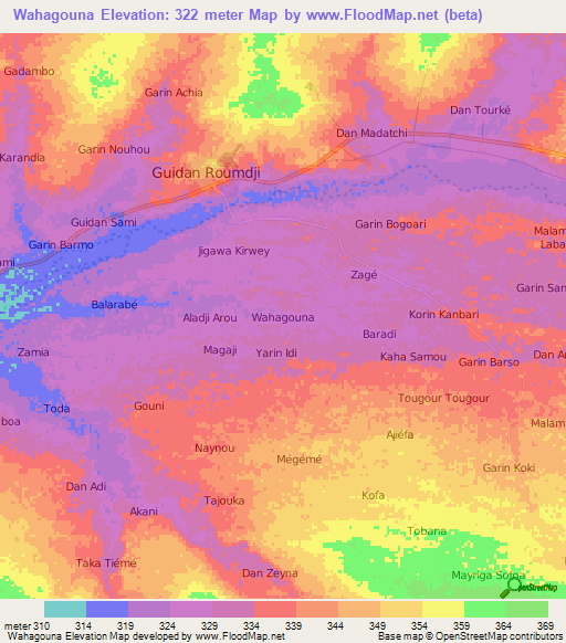 Wahagouna,Niger Elevation Map