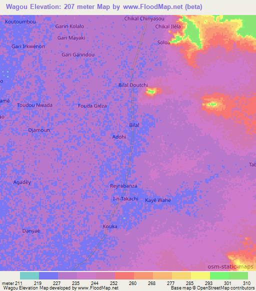 Wagou,Niger Elevation Map