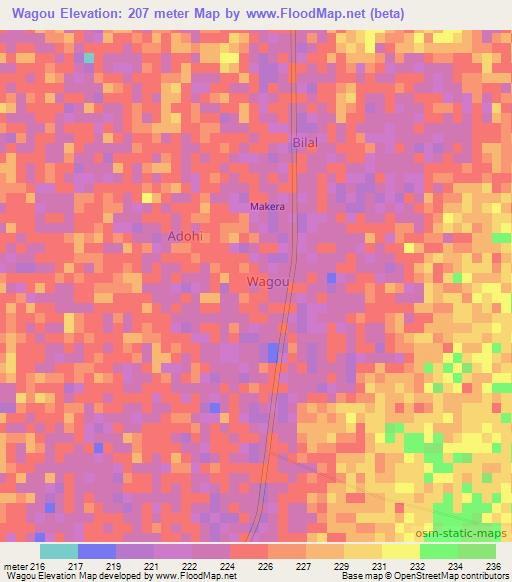 Wagou,Niger Elevation Map