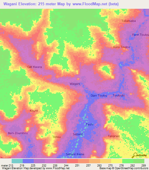 Wagani,Niger Elevation Map